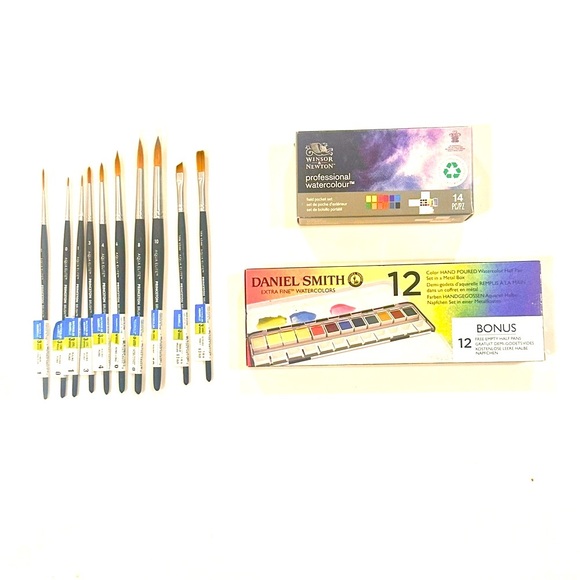Daniel Smith + Winsor & Newton Watercolor Paint Sets Bundled w/ 10 Paintbrushes - Picture 1 of 16